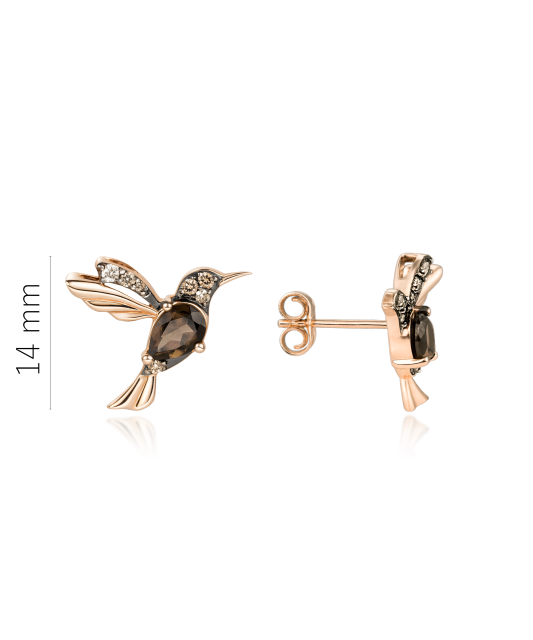 Auksiniai auskarai su dūminiu kvarcu ir demantais