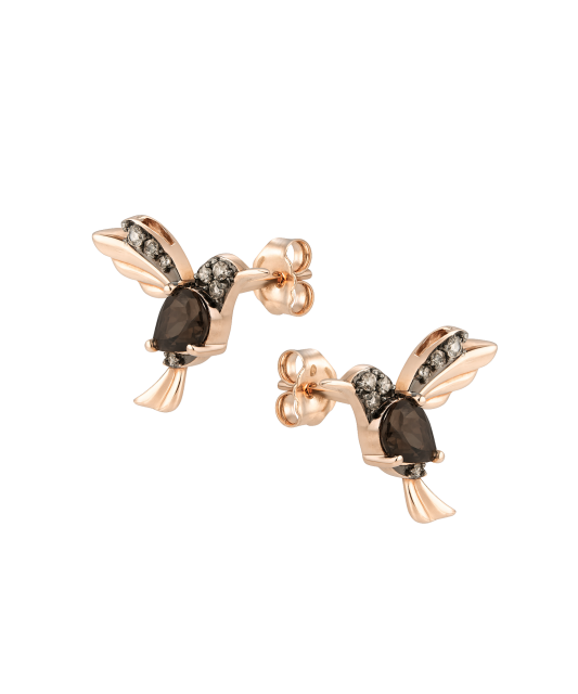 Auksiniai auskarai su dūminiu kvarcu ir demantais