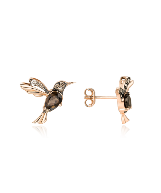 Auksiniai auskarai su dūminiu kvarcu ir demantais