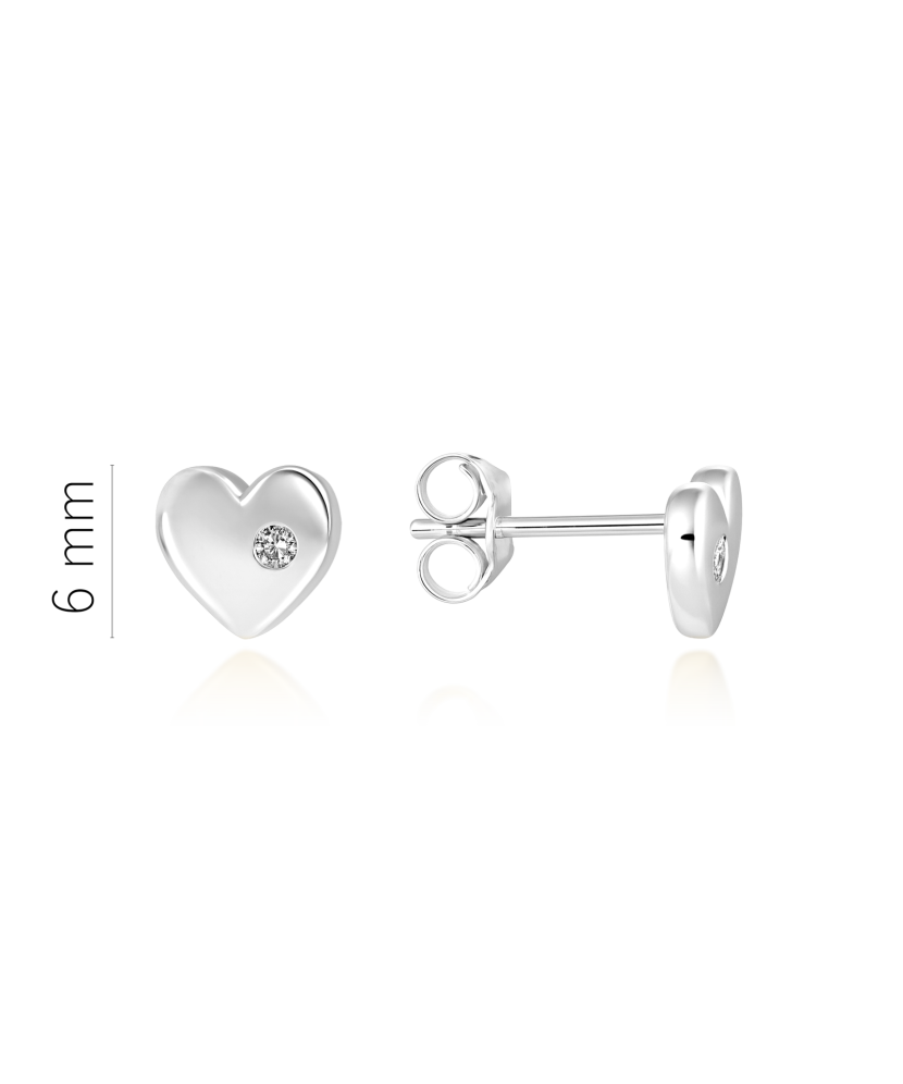 Balto aukso auskarai su demantais "Širdelė"