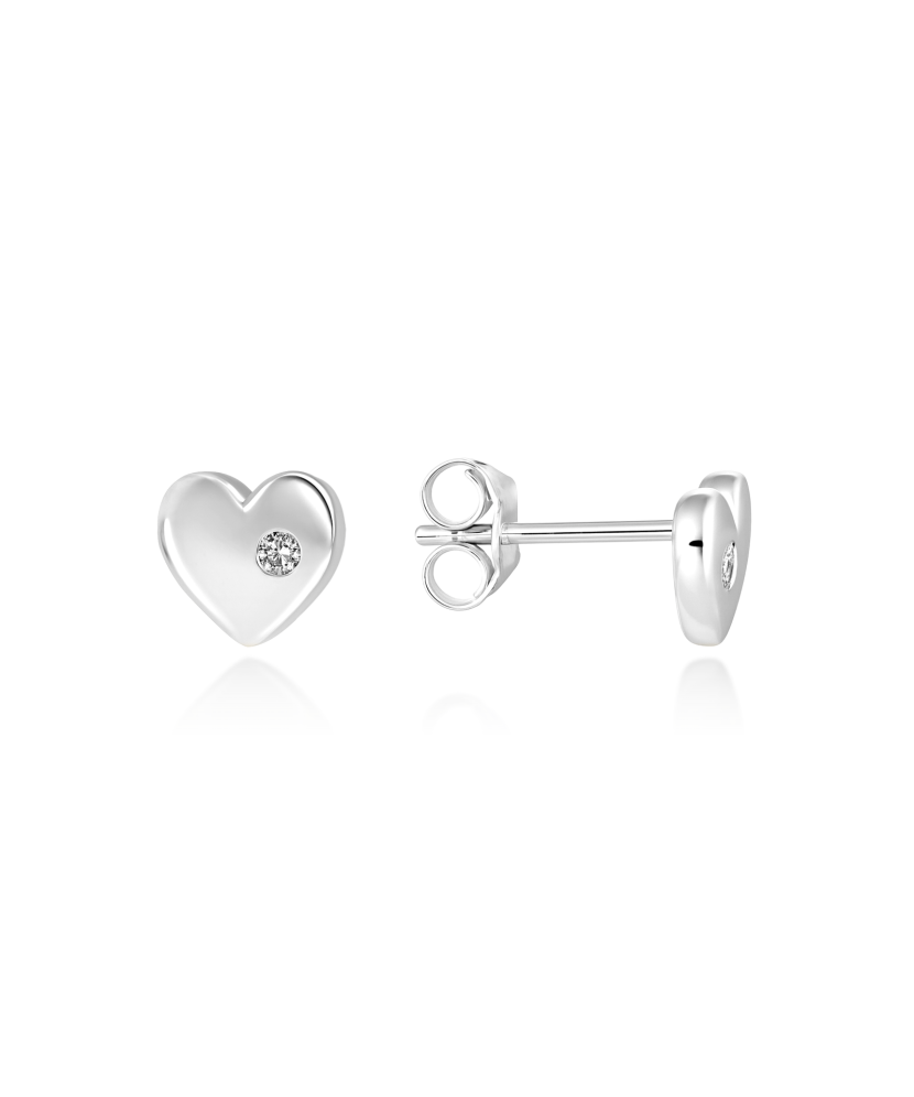 Balto aukso auskarai su demantais "Širdelė"