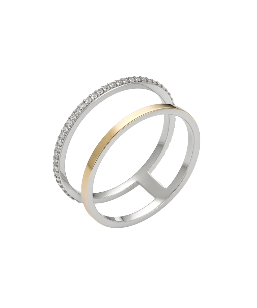 Sidabrinis žiedas dengtas auksu su cirkoniais