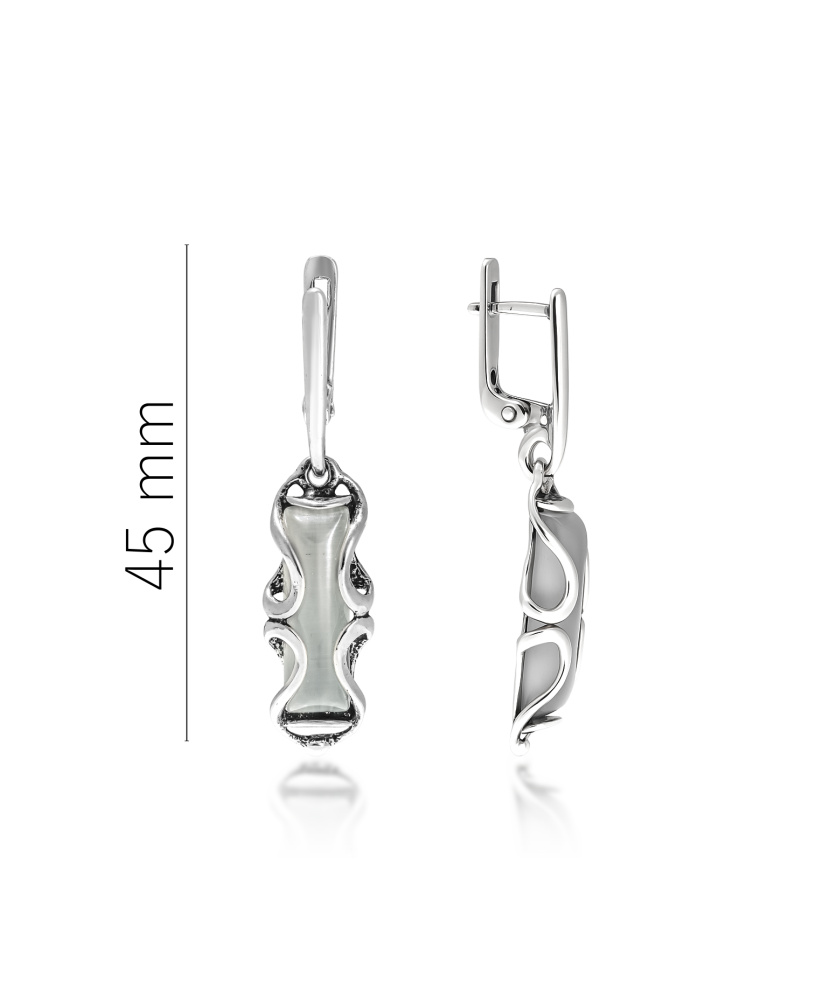 Sidabriniai auskarai su katės akies akmeniu