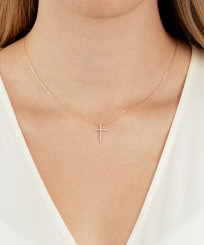 Auksinė grandinėlė su briliantiniu pakabuku "Kryželis"