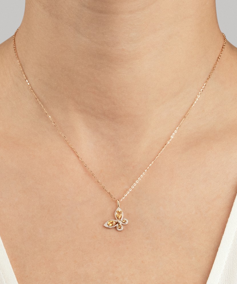 Geltono aukso pakabukas su deimantais ir citrinais