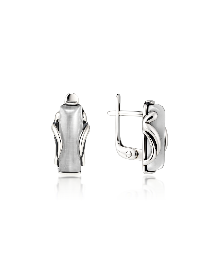 Sidabriniai auskarai su katės akies akmeniu