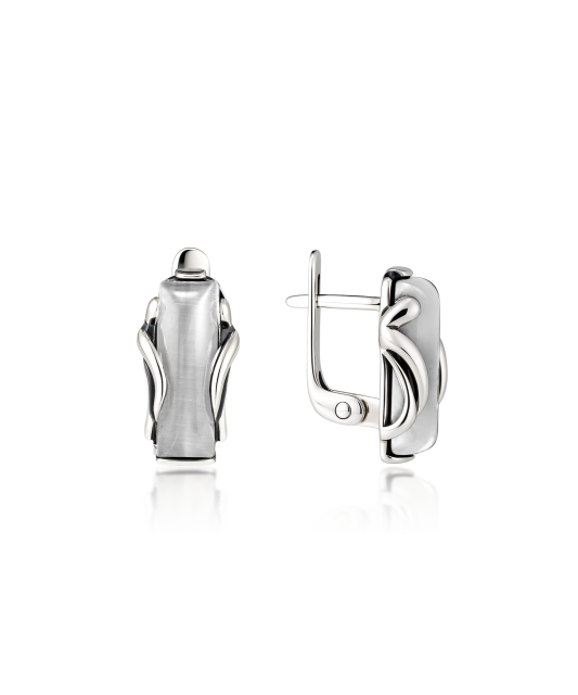Sidabriniai auskarai su katės akies akmeniu