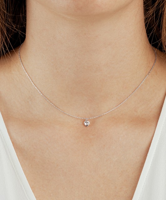 Balto aukso grandinėlė su cirkonio pakabuku "Širdelė"