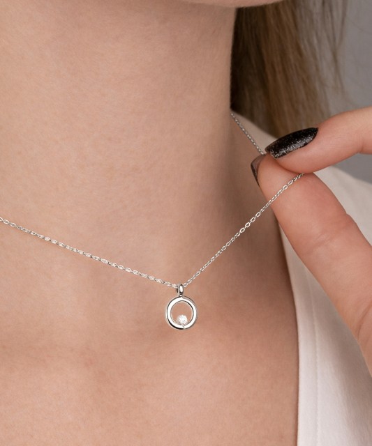 Balto aukso Grandinėlė Su deimantiniu Pakabuku