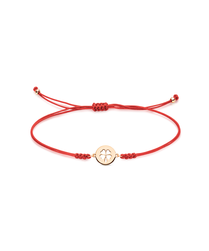 Raudono Siūlo Apyrankė Su Auksiniu Pakabuku "Dobilas"