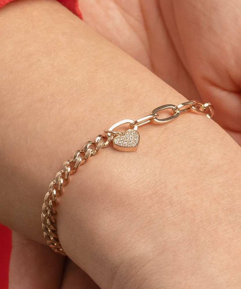 Auksinė apyrankė su cirkoniais "Širdelė"