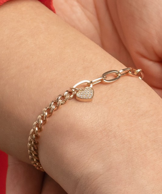 Auksinė apyrankė su cirkoniais "Širdelė"