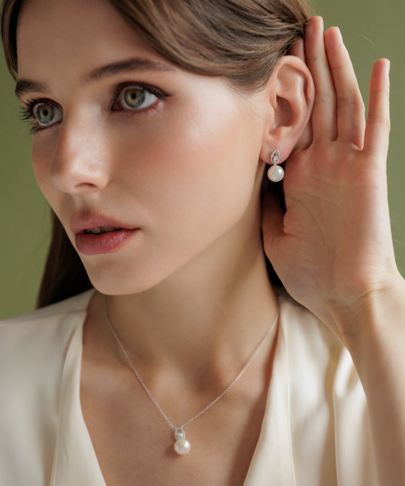 Sidabriniai auskarai su perlais ir cirkoniais