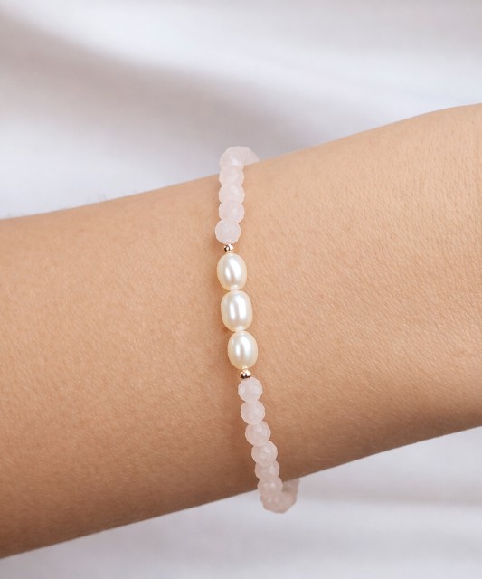 Apyrankė su rožiniais kvarcais ir paauksuotu sidabru