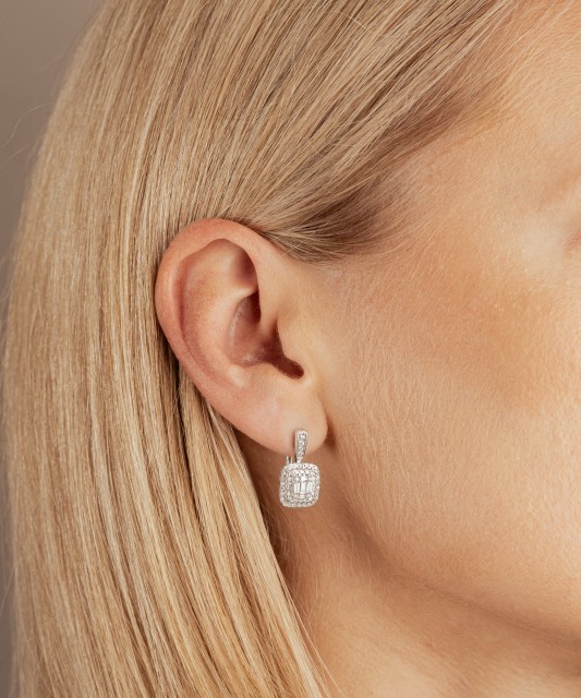 Balto aukso auskarai su deimantais 1.01ct