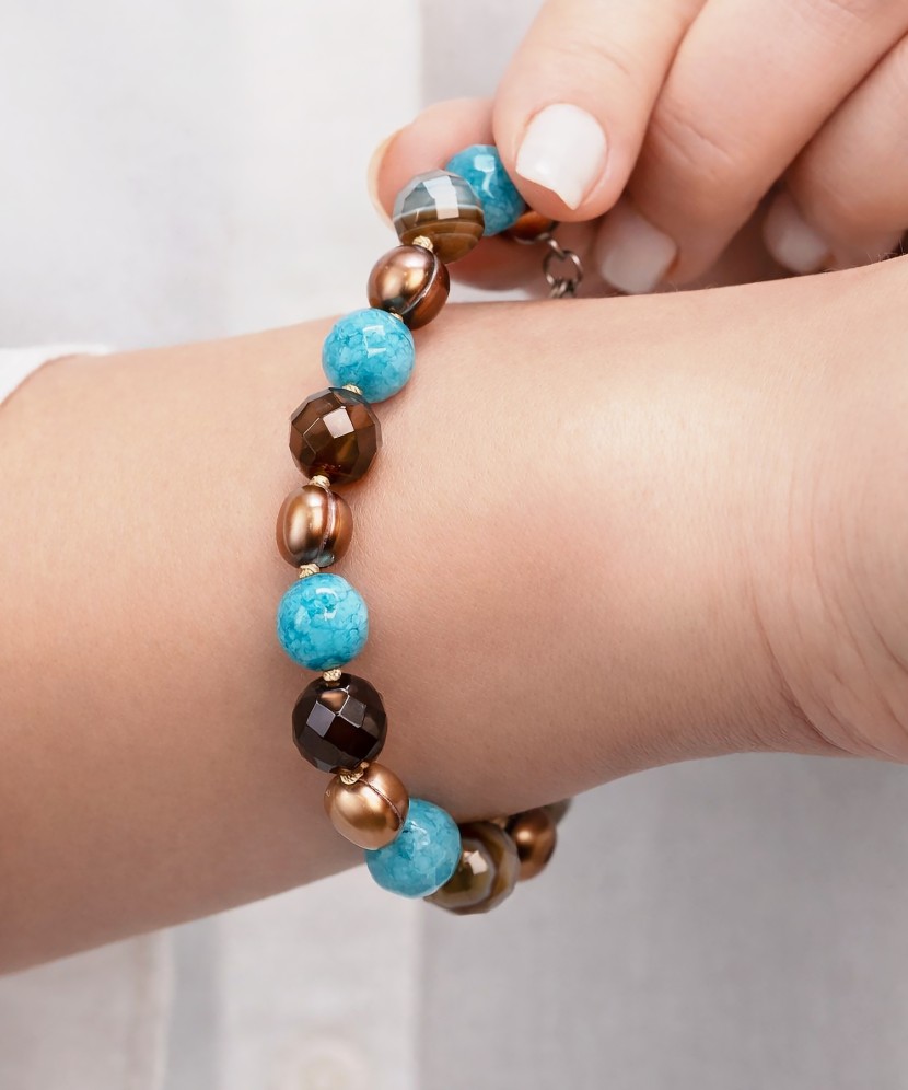 Apyrankė su nefritu, agatu ir perlu