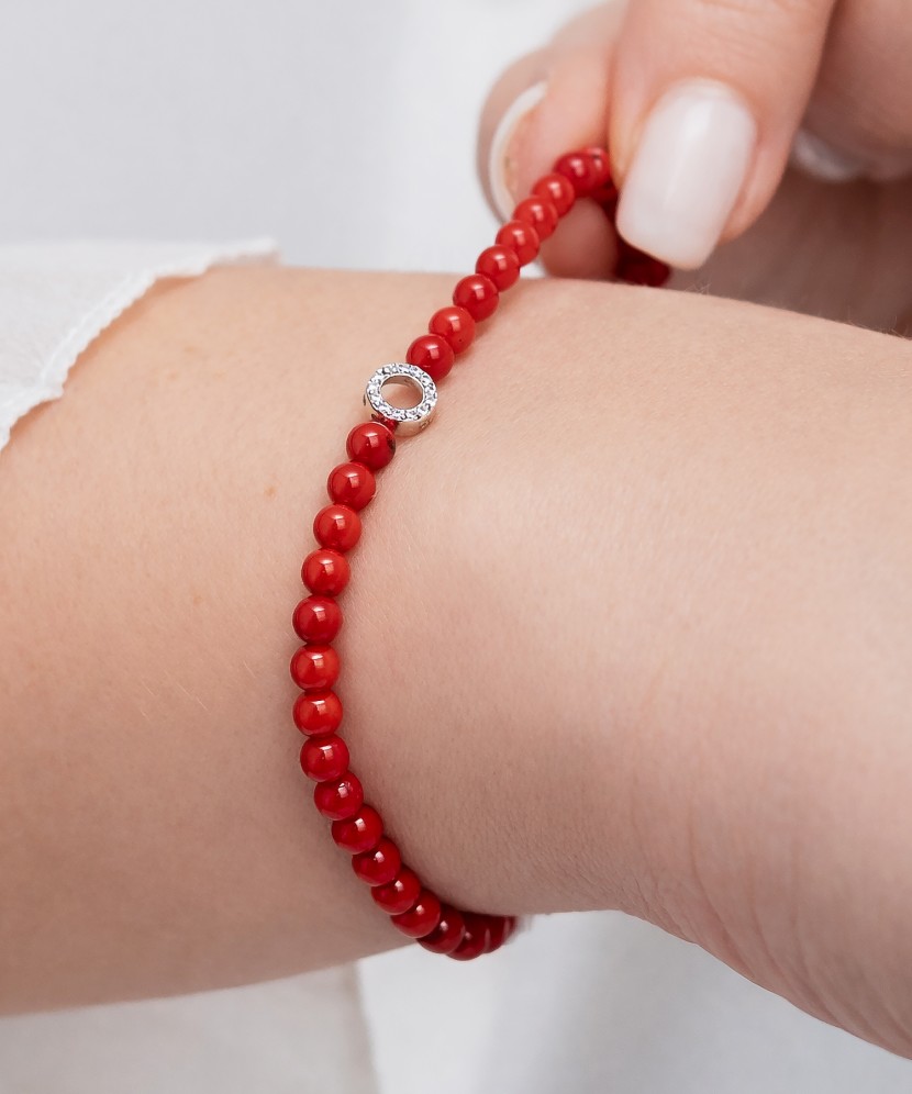 Koralų apyrankė su cirkoniais ir sidabru