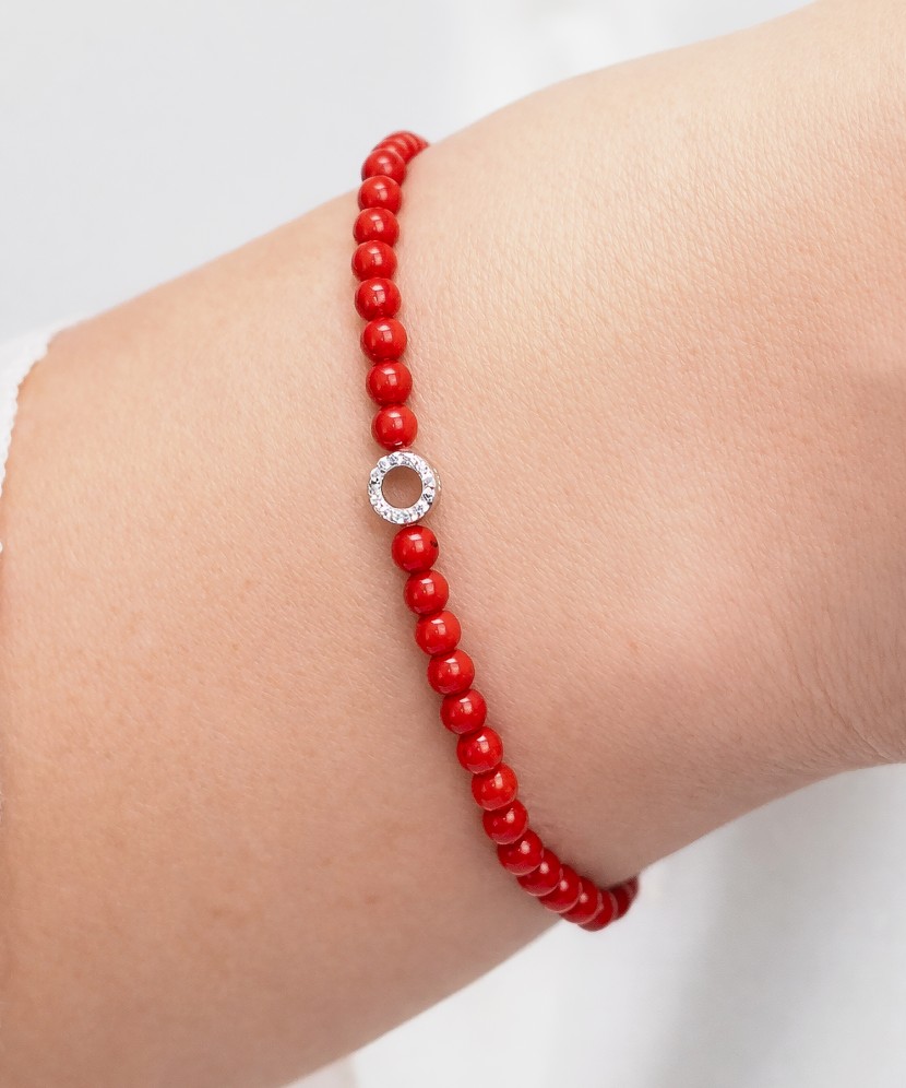 Koralų apyrankė su cirkoniais ir sidabru