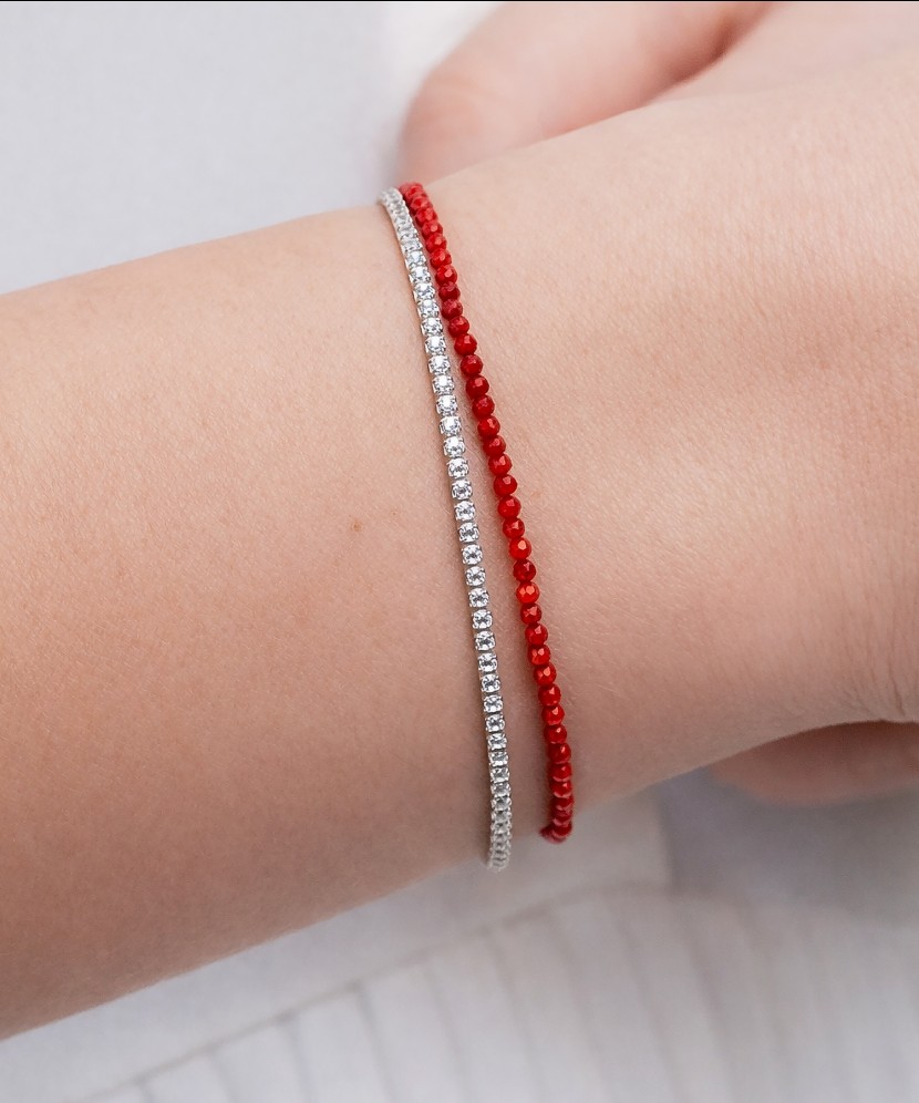 Koralų apyrankė su cirkoniais ir sidabru