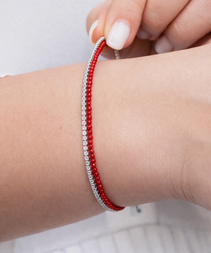 Koralų apyrankė su cirkoniais ir sidabru