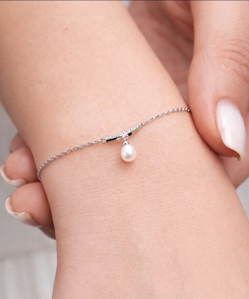 Sidabrinė Apyrankė Su Perlu Ir Cirkoniais  - Goldinga