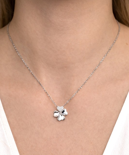 Sidabrinė grandinėlė su cirkonio pakabuku "Dobilas"