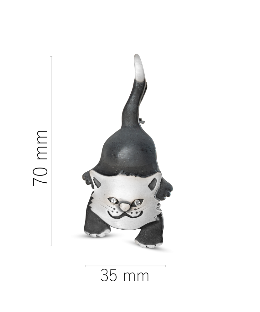 Sidabrinė sagė su kristalais "Katė"