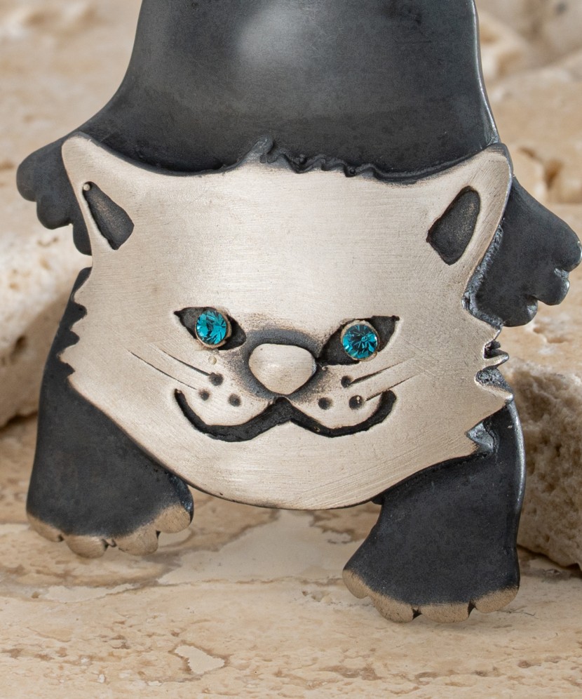 Sidabrinė sagė su kristalais "Katė"