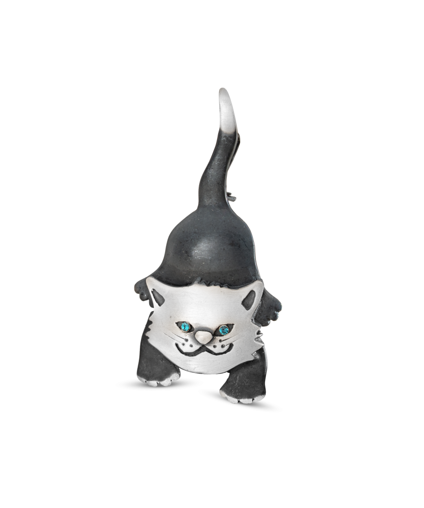 Sidabrinė sagė su kristalais "Katė"