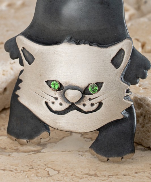 Sidabrinė sagė su kristalais "Katė"