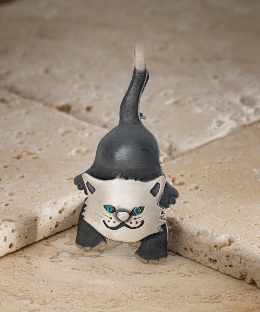 Sidabrinė sagė su kristalais "Katė"