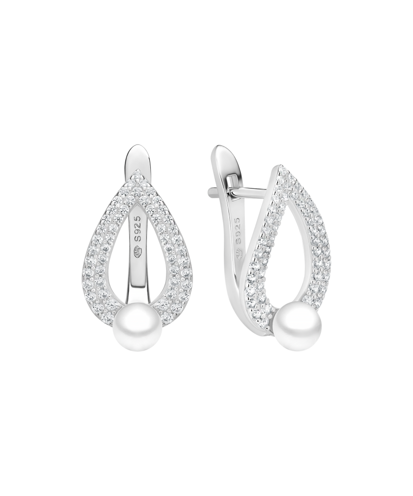 Sidabriniai auskarai su perlais ir cirkoniais