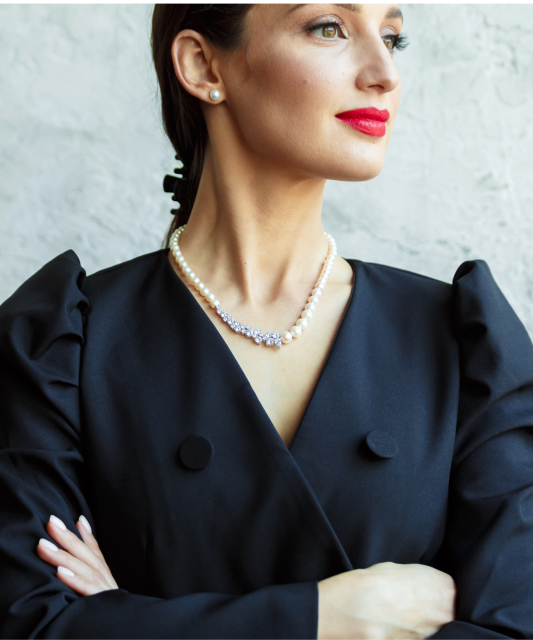 Perlų vėrinys su cirkoniais ir sidabru