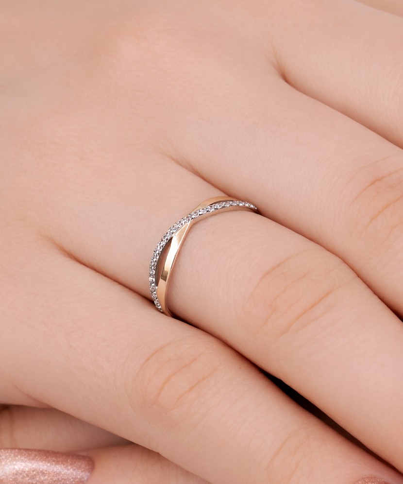 Sidabrinis žiedas dengtas auksu su cirkoniais