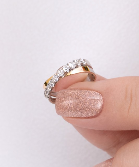 Sidabrinis žiedas dengtas auksu su cirkoniais