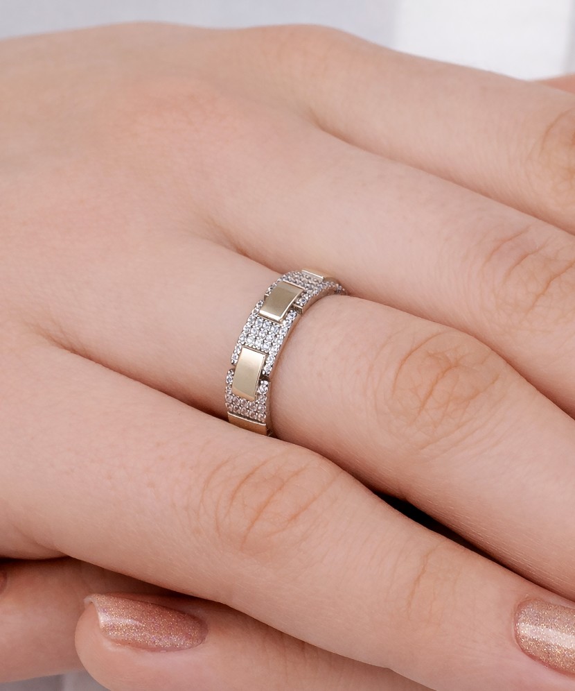 Sidabrinis žiedas dengtas auksu su cirkoniais