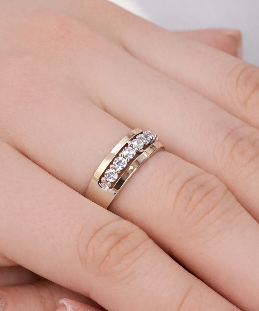 Sidabrinis žiedas dengtas auksu su cirkoniais