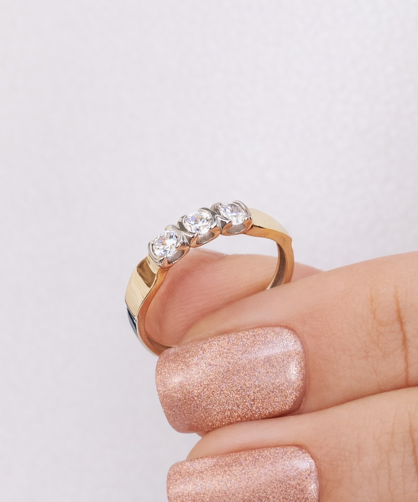 Sidabrinis žiedas dengtas auksu su cirkoniais