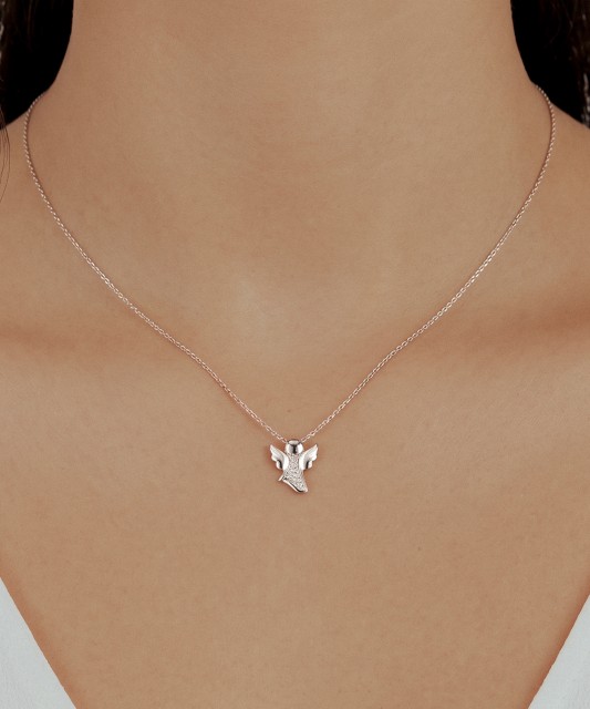 Balto aukso Grandinėlė Su deimantiniu Pakabuku "Angelas"