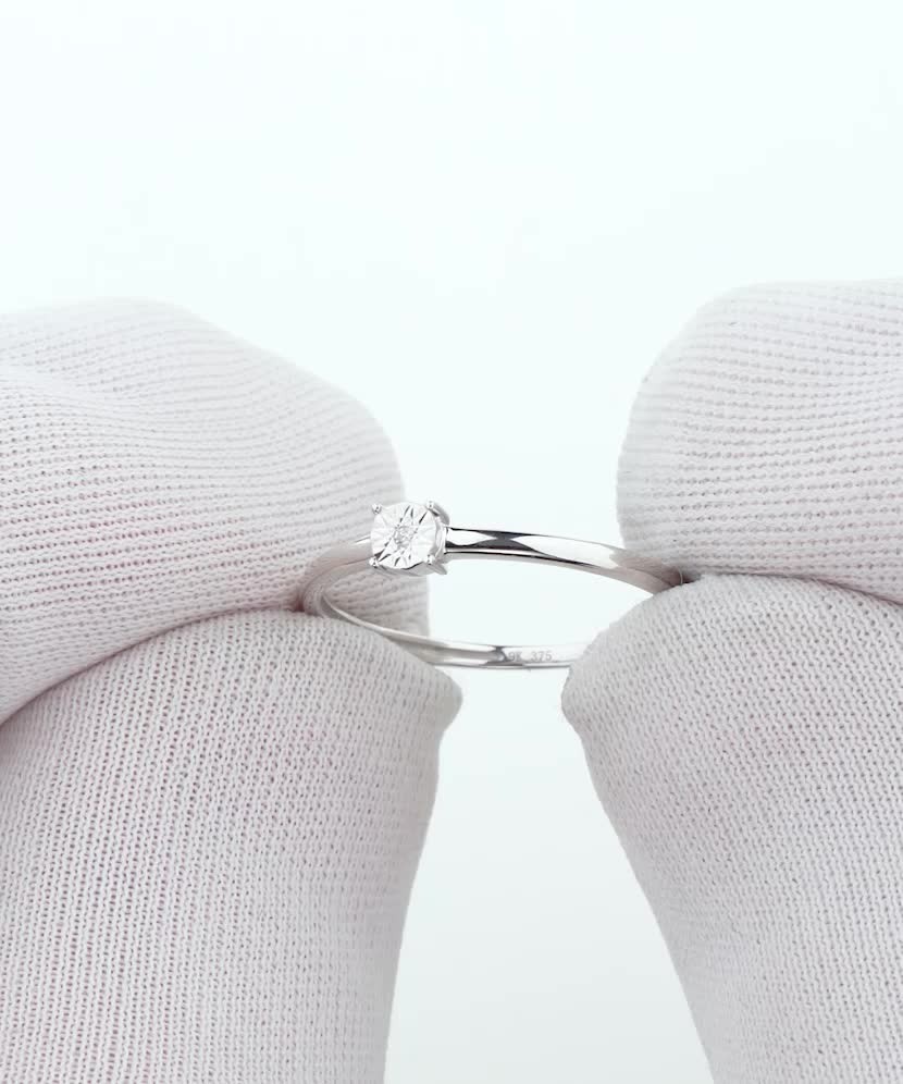 Balto aukso žiedas su deimantu - Auksiniai Žiedai su brangakmeniais - Goldinga