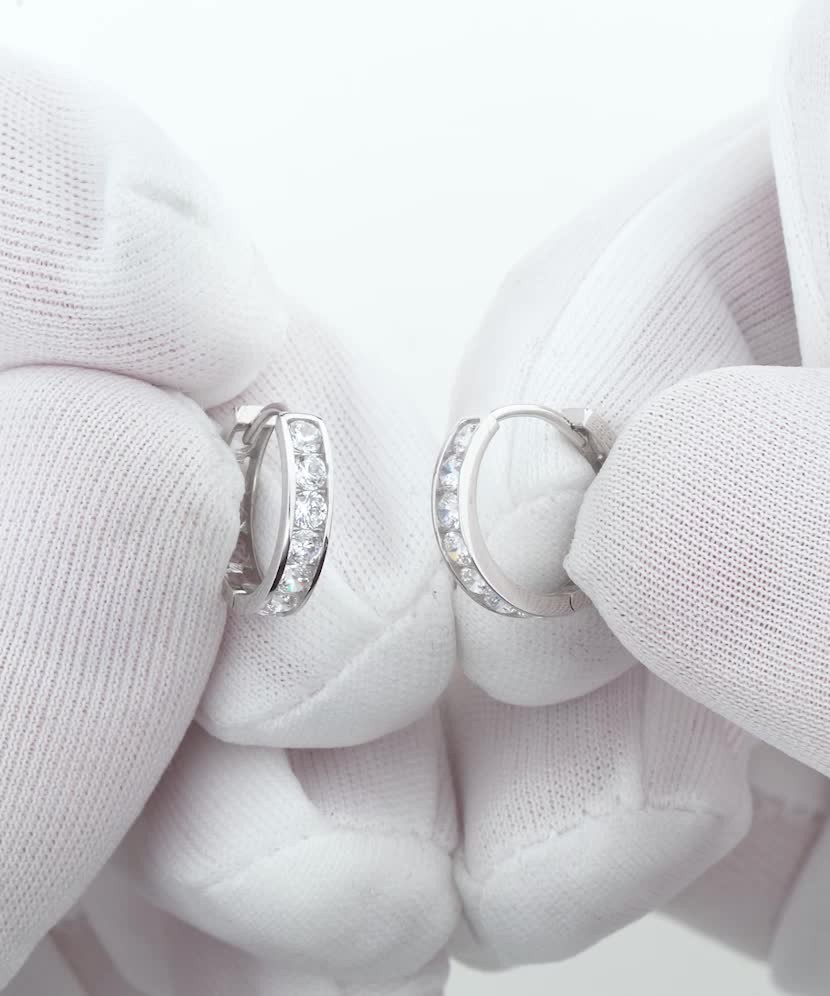 Balto aukso auskarai su cirkoniais - Auksiniai auskarai - Goldinga