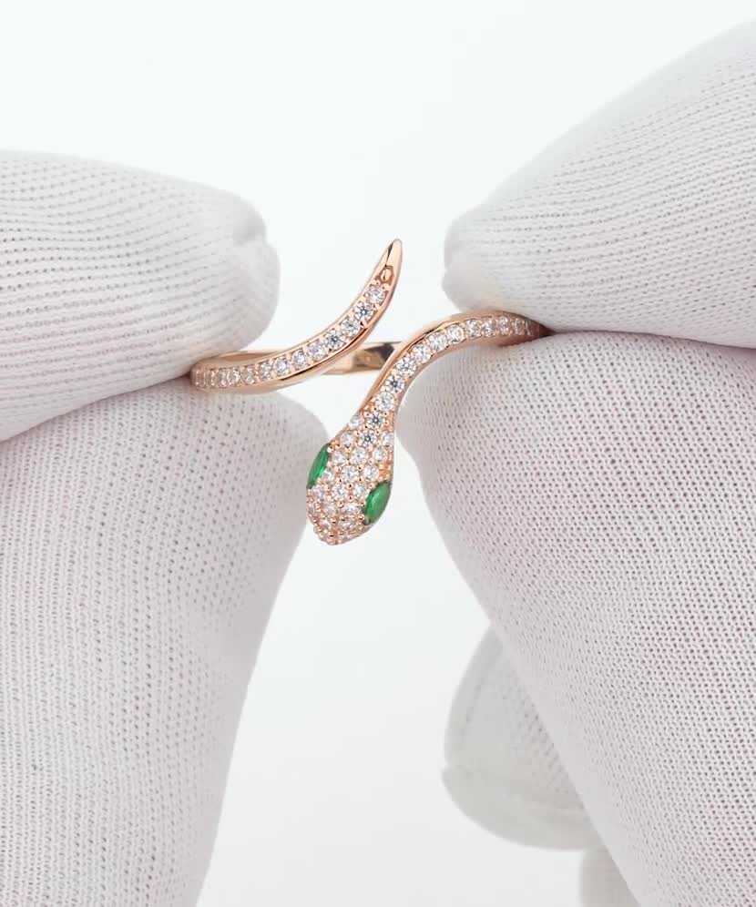 Auksinis žiedas su cirkoniais "gyvatė" - Auksiniai žiedai - Goldinga