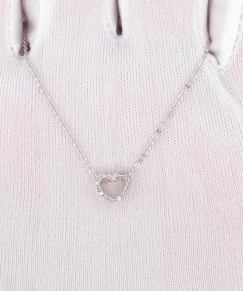 Balto aukso Grandinėlė Su Deimantiniu Pakabuku "Širdelė" - Auksinės grandinėlės su pakabukais - Goldinga