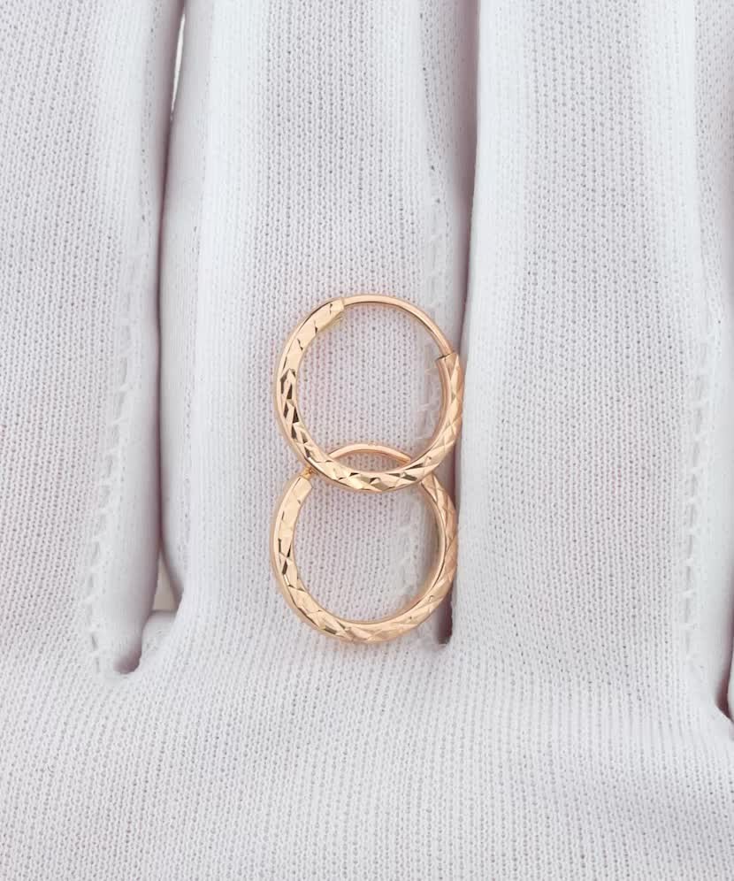 Auksiniai auskarai graviruotos rinkutės 13mm - Auksiniai auskarai - Goldinga