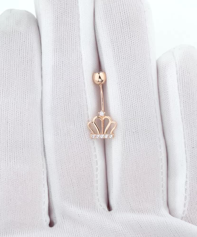 Auksinis auskaras į bambą su cirkoniais "Karūna" - Auskarai į bambą ir nosį - Goldinga