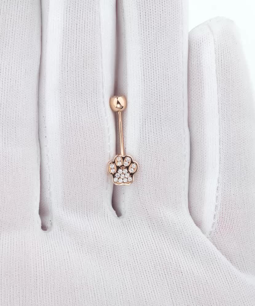 Auksinis auskaras į bambą su cirkoniais "Pėdutė" - Auskarai į bambą ir nosį - Goldinga