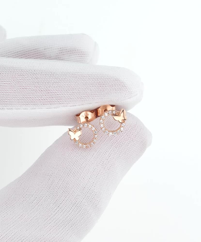 Auksiniai auskarai su cirkoniais "Drugelis" - Auksiniai auskarai - Goldinga