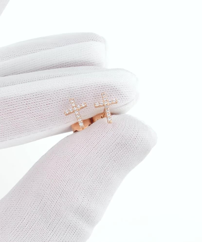 Auksiniai auskarai su cirkoniais "Kryželiai" - Auksiniai auskarai - Goldinga