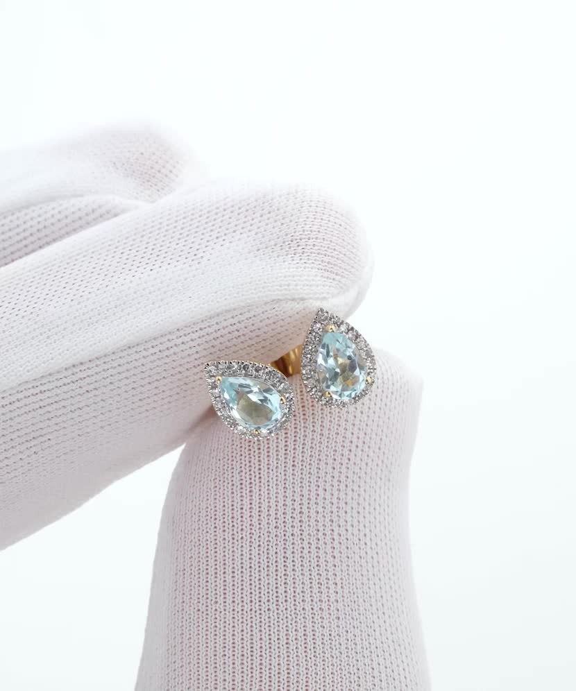 Geltono aukso auskarai su deimantais ir topazais - Auksiniai Auskarai su brangakmeniais - Goldinga