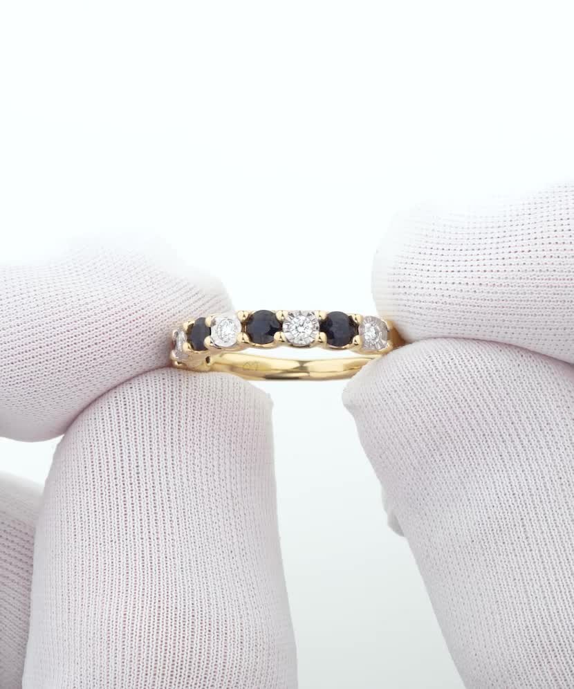 Geltono aukso žiedas su deimantais ir safyrais - Auksiniai Žiedai su brangakmeniais - Goldinga